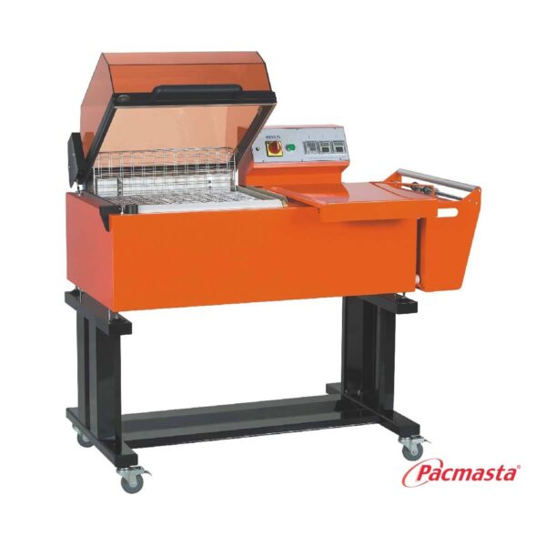 Hood-Shrink-Machine-orange-on-black-stand-with-casters